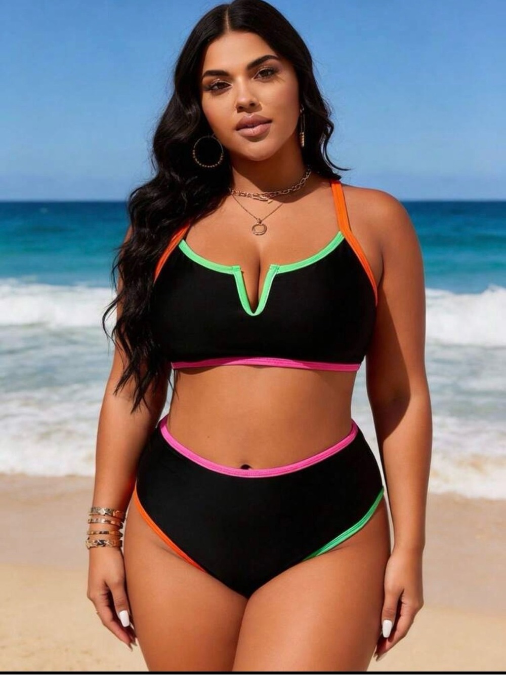 SHEIN Black Colorblock Bikini Set – Size 2X
